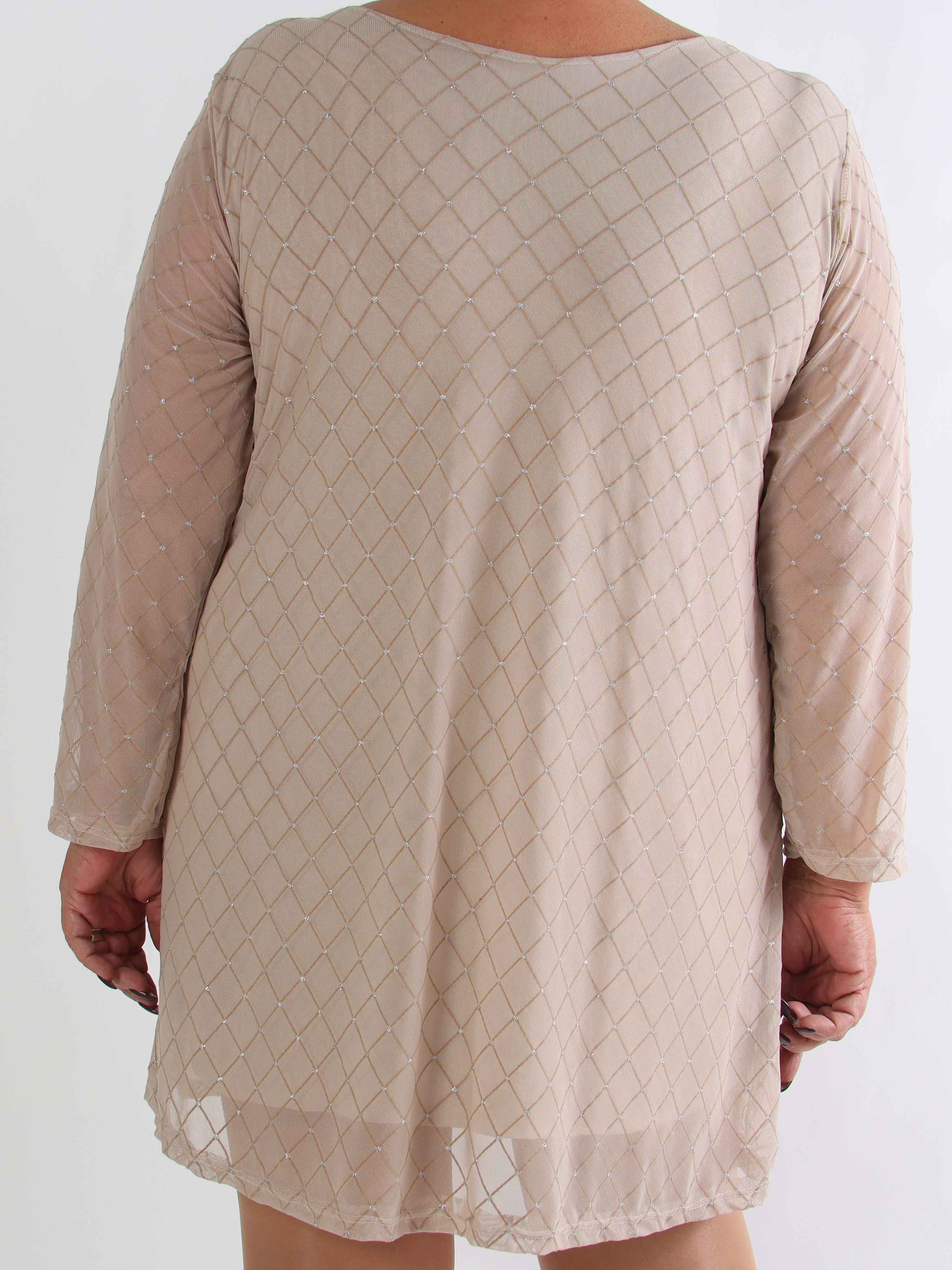 Ritte - Langærmet plus size mesh kjole med glimmer detaljer